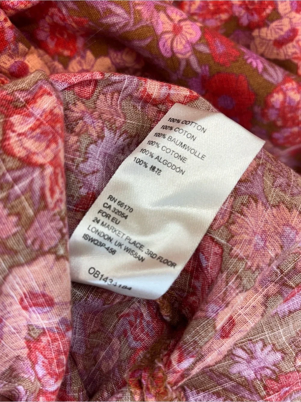 Free People Wild Gardenia Pink Floral Button Up Shirt Med Boho Cotton Ruffles